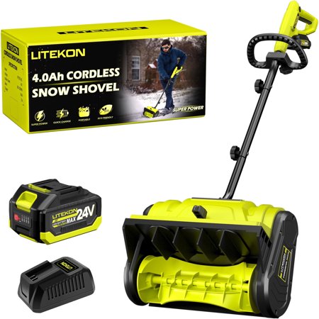 GEWNA 24V Cordless Snow Shovel, 13-Inch Electric Snowblower with Battery & Charger, Brushless Motor, 16.5FT Throw