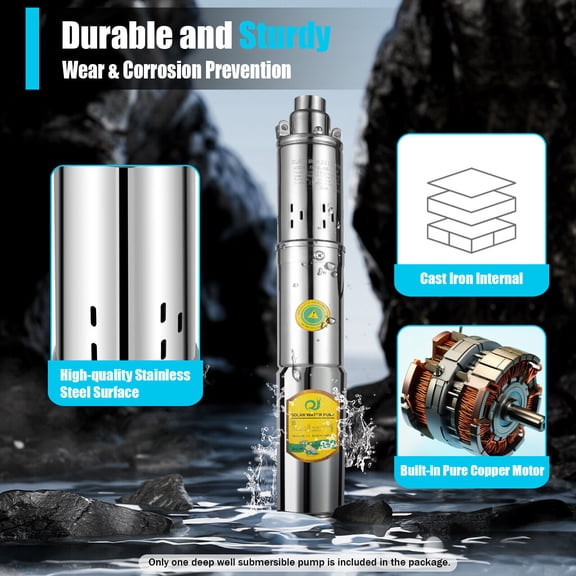 24V Deep Well Submersible Pump 370W Solar Water Pump Deep Well Solar Submersible Pump Head 65m Stainless