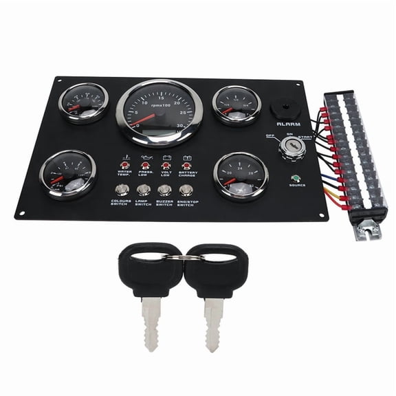 24V Digital Gauge Cluster Panel Display RPM Level Oil Pressure Water Temp Voltage 7 Color Backlight for RV Boat