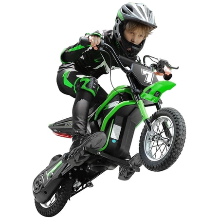 24V Dirt Bike,Neche 250W Electric Powered Motorcycle,Ride on Dirt Rocket with Shock Absorption Suspension for Kids Age 13+,Green