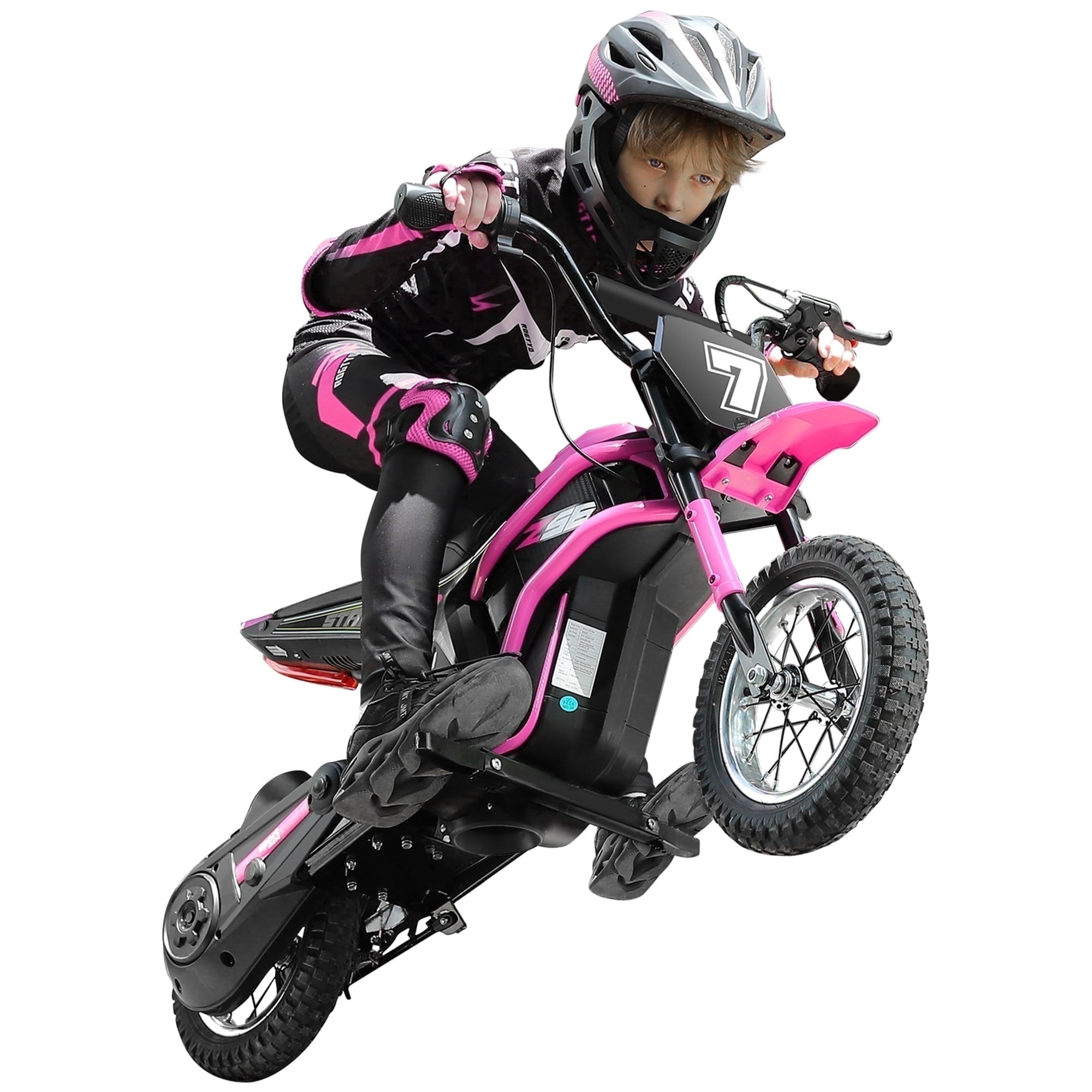 24V Electric Dirt Bike, Neche 250W Powered Motorcycle, Ride on Dirt Rocket with Shock Absorption Suspension for Kids Age 13+, Max 14 MPH, Pink
