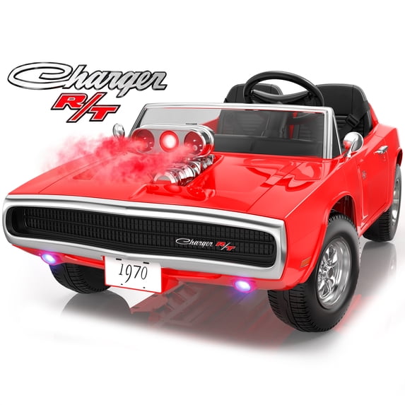 24V Dodge Charger 1970 2 Seater Ride On Car, Battery Powered Ride On Toys w/4-Wheel Suspension, Parent Remote Control, Engine Spray, LED Lights, Bluetooth, MP3, 24V Ride On for Ages 3+