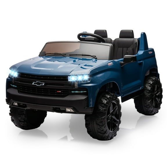 24V Dual-Seater Chevrolet Ride-On Truck for Kids, Licensed Electric Vehicle with Parent Remote Control, 4-Wheel Spring Suspension, 3 Speed Settings, MP3 Player, and Wireless Music (Ages 3-8, Blue)