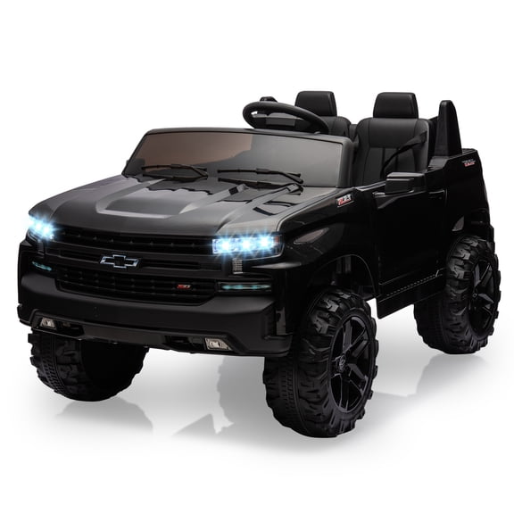 24V Dual-Seater Chevrolet Ride-On Truck for Kids, Licensed Electric Vehicle with Parent Remote Control, 4-Wheel Spring Suspension, 3 Speed Settings, MP3 Player, and Wireless Music (Ages 3-8, Black)
