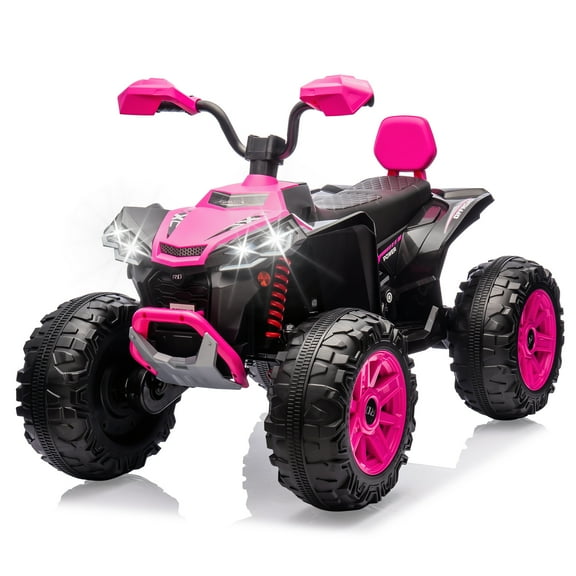 24V Electric ATV for Girls, Pink 2-Seater 4 Wheeler with Dual 550W Motors & 110 lb Capacity, Off-Road Kids Car with LED Lights, Music, 3 Speeds