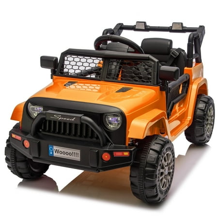 12V Kids Ride On Toy, Ride on Truck w/Parent Remote Control, Electric Toddler Ride on Car for Kids w/ Reflective Stickers, Front Anti-Collision Bar Design, LED Headlights, Bluetooth, 3 Speeds(Orange)