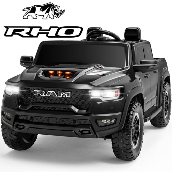 RAM 24V Kids Ride on Truck Cars, Ride on Toys with Remote Control, Electric Car for Kids 2 Seater, Powered Toddler Car with Bluetooth MP3 4 Wheels Suspension for Boys Girls, Black