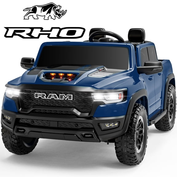 RAM 1500 RHO 24V Electric Ride On Car for Kids Girls Boys Ages 3-8 2 Seater, Power Ride On Truck Toy with 4 Wheels Suspension, Remote Control, Bluetooth, MP3, Blue