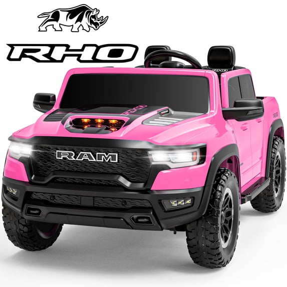 RAM 24V Kids Ride on Truck Cars, Ride on Toys with Remote Control, Electric Car for Kids 2 Seater, Powered Toddler Car with Bluetooth MP3 4 Wheels Suspension for Boys Girls, Pink