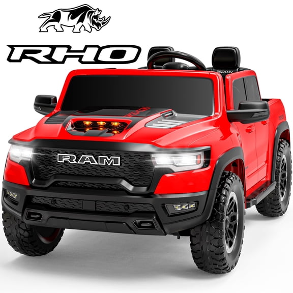 RAM 24V Kids Ride on Truck Cars, Ride on Toys with Remote Control, Electric Car for Kids 2 Seater, Powered Toddler Car with Bluetooth MP3 4 Wheels Suspension for Boys Girls, Red
