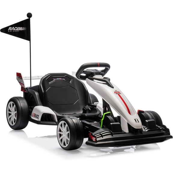 24V Electric Drift Kart, High-Speed Racing Car with Adjustable Seat, EVA Silent Wheels, 8.5MPH Max Speed, Remote Safety Control, Certified Electric Ride-On Vehicle, White