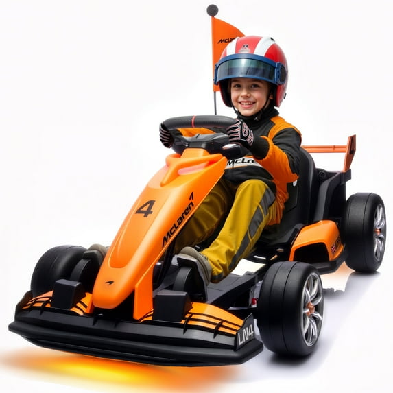 24V Electric Go Kart for Kids, Licensed McLaren Kids Go Kart Powered Ride on Toys with 400W Powerful Motor, 7.5 MPH Drift Kart Go Kart for Kids Ages 6+ Boys Girls Gifts, Orange
