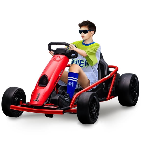24V Electric Go Kart for Kids & Teens Dual 300W Motors, 9Ah Battery, 8MPH Fast Drifting, Music & Horn, Max Load 175lbs, Outdoor Racing Ride-On Toy Car, Gift for Ages 8-12, Red