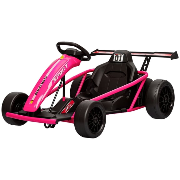 24V Electric Go Kart for Ages 8-12, 8.1 MPH Battery Powered Drift Kart with Dual Motors, Soft Start, Pink, Up to 154 lbs