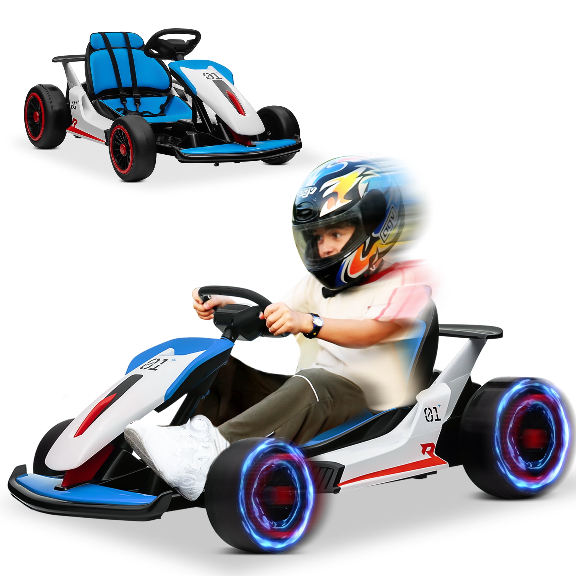 24V Electric Go Kart ride on toys for boys girls Age 6+, Blue