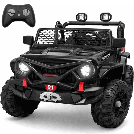 24V 2 Seater Ride On Toys for Kids, Ride On Car with Remote Control, Ride On Truck, 4-Wheel Suspension, Soft Start, Bluetooth, Led Lights, Electric Car for Kids Ages 3-8, Gift for Boys Girls - Black