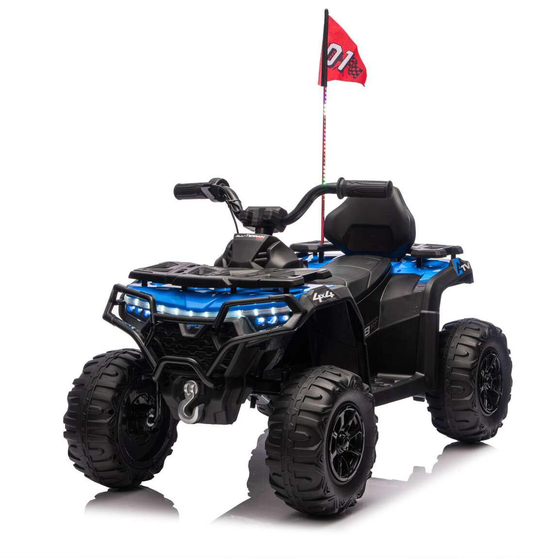 24V Electric Ride-On ATV, 2WD Electric 4-Wheeler with Decorative Flags, Built-in Music, USB Port, Electric Ride On Car for Kids 3-6, Blue