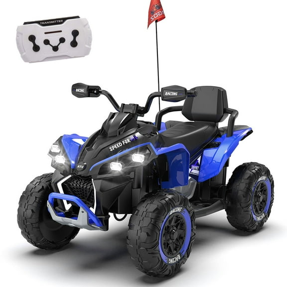 24V Electric Ride On ATV Toy with Parents Control, Music, Power Display and Bluetooth For Kids Aged 3-12, Blue
