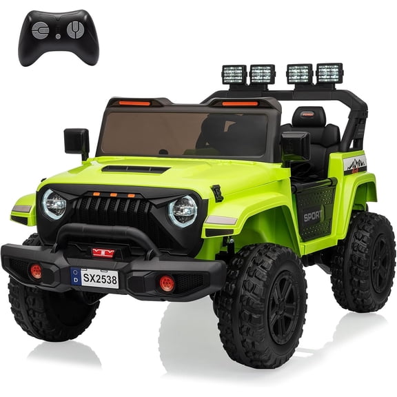 24V Electric Ride-On Car, 4WD 2-Seater with 20.5in Extendable Body, 13in Anti-Slip Tires, LED Lights, Music, Parental Remote Control, Green
