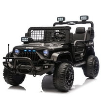 24V Electric Truck Car, Ride On Toys with Parents Control, Four-wheel Suspension, LED & Searchlights, 3.11-4.97MPH Speed, Electric Ride-on Toys for Aged 2-6, Black