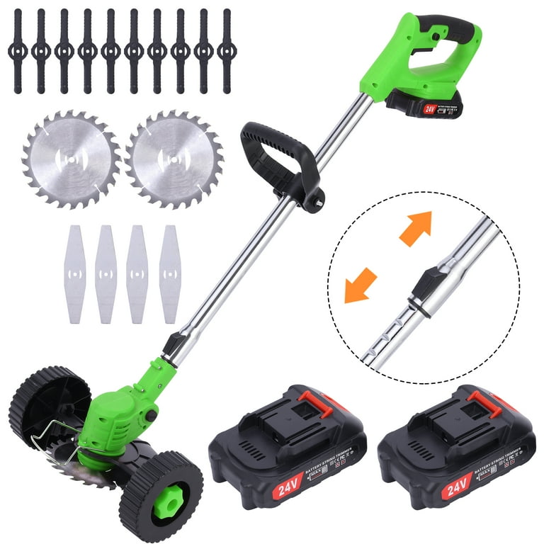 24V Electric Weed Eater Lawn Edger Cordless Grass String Trimmer Cutter with Wheels 2 Batteries