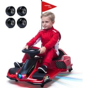 24V Electric Wiggle Car, NEORIVER 360  Rotating Ride on Drift Car   180W Brushless Motor, High/Low Speed 3-8 mph, Lights, Music, Bluetooth, USB, Replacement Wheels, Go Cart Toy for Kids