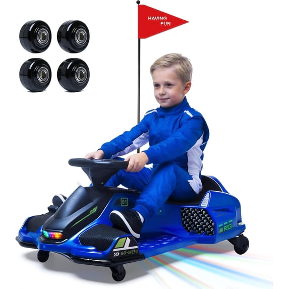 24V Electric Wiggle Car, NEORIVER 360° Rotating Ride on Drift Car – 180W Brushless Motor, High/Low Speed 3-8 mph, Lights, Music, Bluetooth, USB, Replacement Wheels, Go Cart Toy for Kids