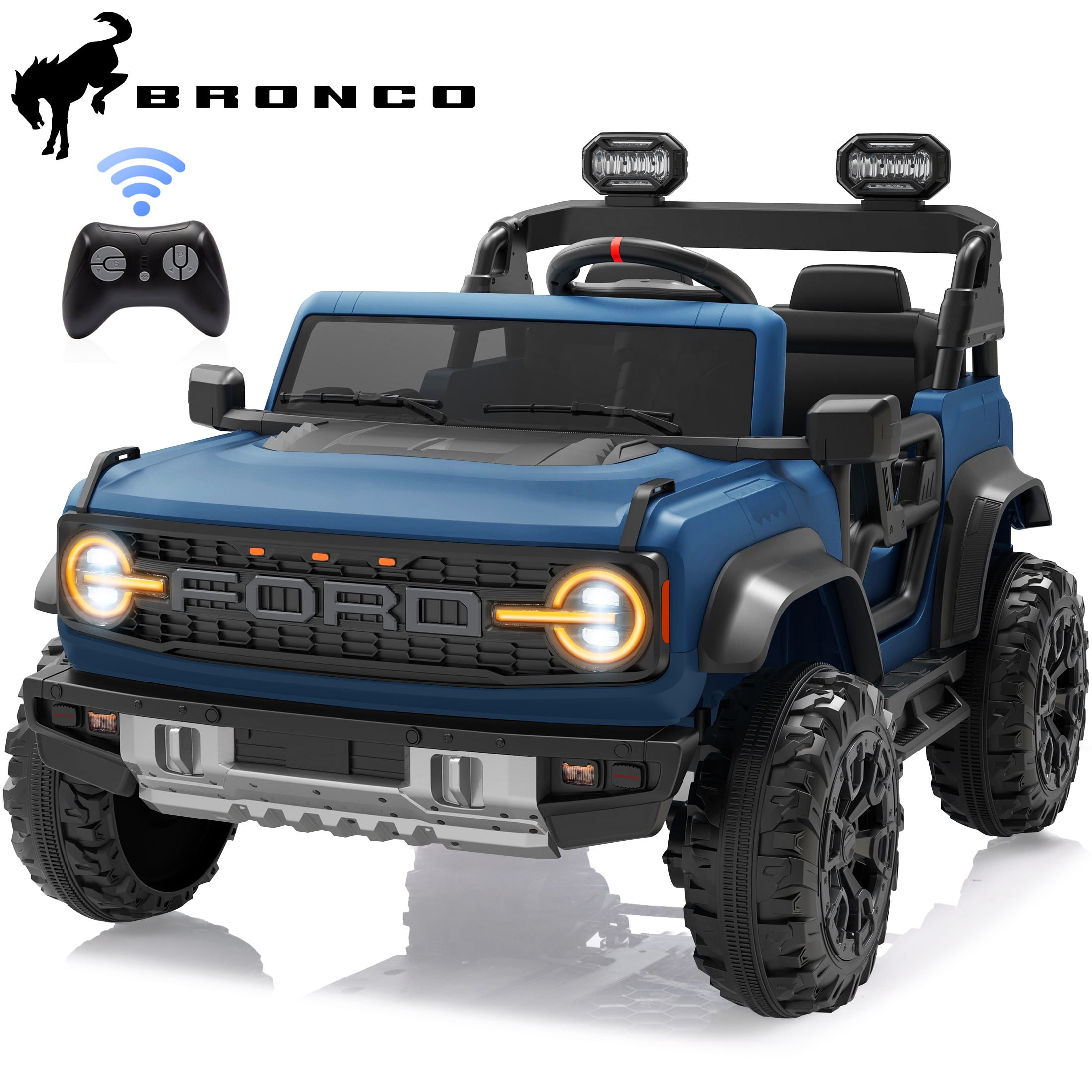 24V 2 Seater Ride on Cars for Big Kids, Licensed Ford Bronco Raptor Powered Ride on Toy Truck with Remote Control, Spring Suspension, Bluetooth, LED Light, Electric Car for Kids 3-8 Boys Girls, Blue