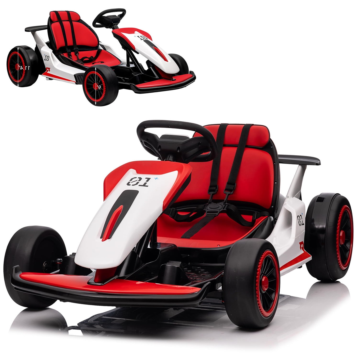 Juibresa 24V Go Kart for Kids,200Wx2 Powerful Drift Kart Electric Pedal Kart,Electric Go Kart for Kids 6-12 Years Outdoor Ride on Toy with Music Mode, Brake Pedal, Seat Blet