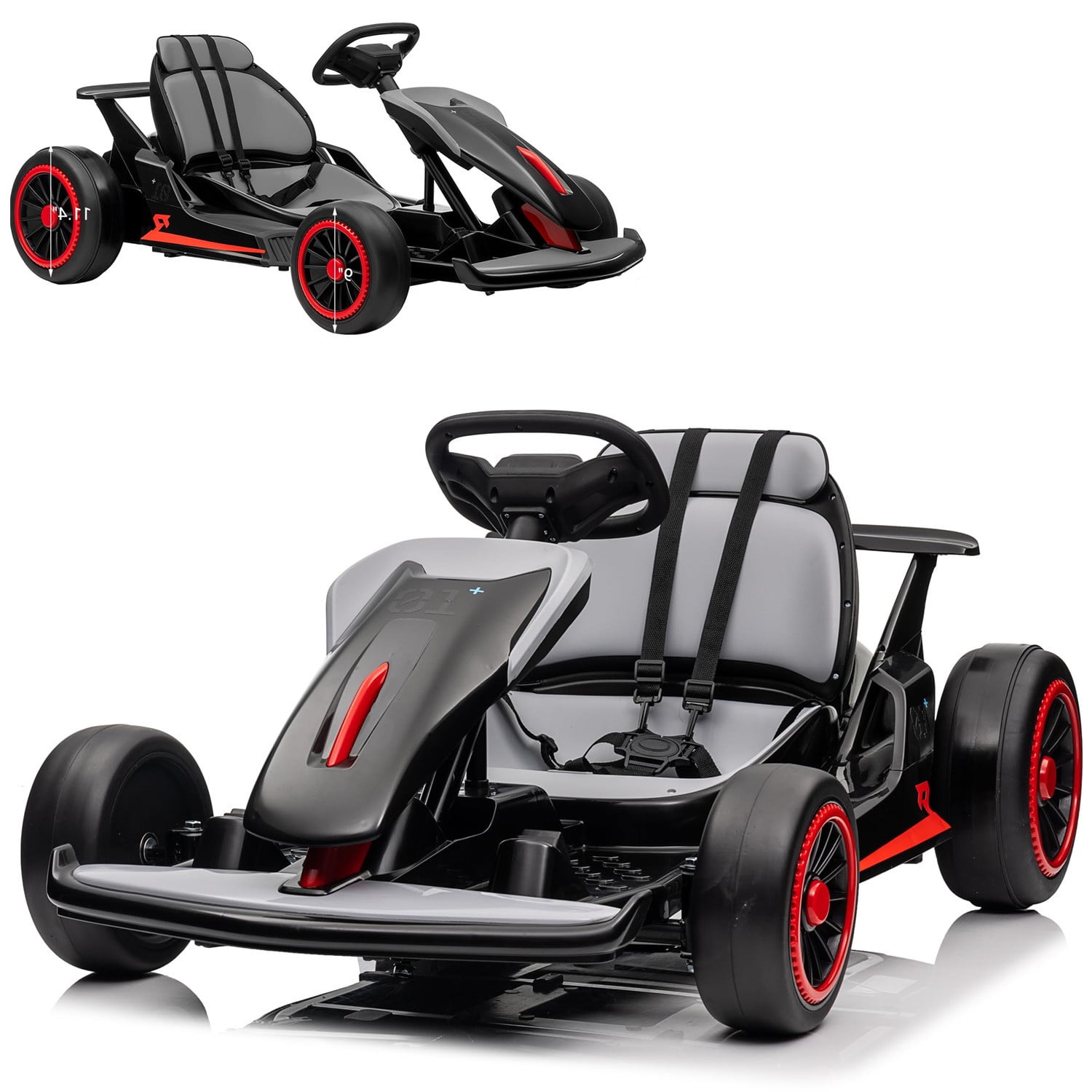Juibresa 24V Go Kart for Kids,200Wx2 Powerful Drift Kart Electric Pedal Kart,Electric Go Kart for Kids 6-12 Years Outdoor Ride on Toy with Music Mode, Brake Pedal, Seat Blet