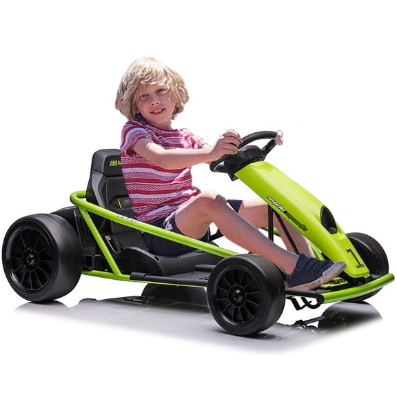 24V Go Kart , Max Load 175lbs, 300W*2 Extra Powerful Motors, 9Ah Large Battery, 8MPH High Speed Drifting with Music, Horn, Outdoor Ride On Toy - Green