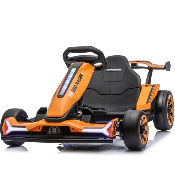 24V Go Kart Ride on Toys 800W 360° Drift Car w/ Adjustable Length, EVA Wheels, Music, Bluetooth, Age 6-12, Orange