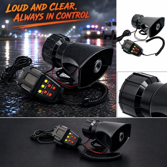 24V Heavy Duty Vehicle Alarm Horn Speaker, 7 Sound Mode Multi Tone Car Siren, Weatherproof Car Pa System with Handheld Controller, Loud Emergency Warning Horn, Supports Clear