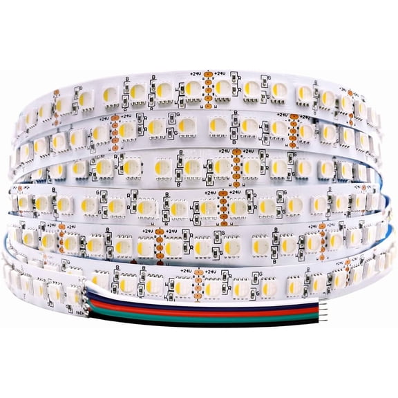 24V High Density RGBW LED Strip Lights 120LEDs/m, 5m/16.4ft Brightest CRI 90+ 6000K White RGB Cuttable Bendable Flex LED Ribbon Lights Color-Changing 12mm Width (RGB+6000K, IP20 White PCB)