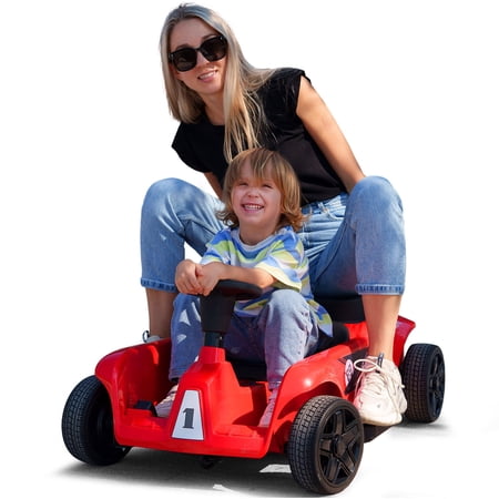 24V High-Powered Two-Seater Kids Ride On Car Electric Parent-Child Go Kart 3-Speed,Music,Tool Box w/Remote Control(Red)