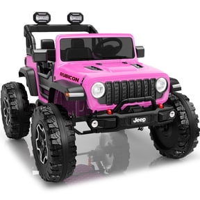 iYofe Jeep Wrangler Rubicon 24V 2 Seater Powered Ride on Car with Remote and Bluetooth, 4 Wheel Electric Car for Kids Toddlers Ages 3-8, Pink