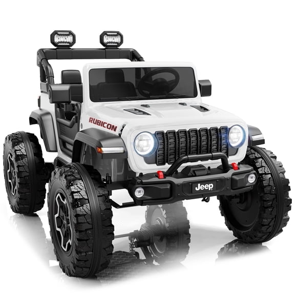 iYofe Jeep Wrangler Rubicon 24V 2 Seater Truck, Powered Ride on Car Toy with Remote Control&Bluetooth, 4 Wheeler for Kids Toddoler Ages 3-8, White