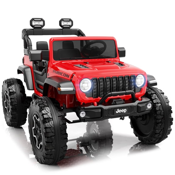 iYofe Jeep Wrangler Rubicon 24V 2 Seater Truck, Powered Ride on Car Toy with Remote Control&Bluetooth, 4 Wheeler for Kids Toddoler Ages 3-8, Red