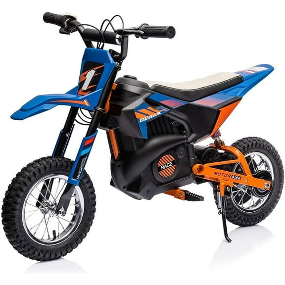 24V Kids Dirt Bike Electric, 250W Ride on Motorcycle, 13.6 MPH Fast Speed Motocross, Leather Seat Off-Road Motorcycle, Twist Grip, Metal Suspension, Air-Filled Tires, for Kids Teens Age 8+ (Blue)
