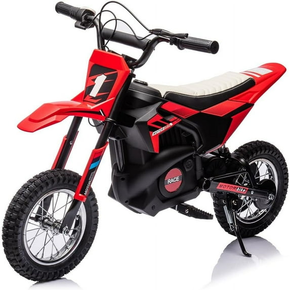 24V Kids Dirt Bike Electric, 250W Ride on Motorcycle, 13.6 MPH Fast Speed Motocross, Leather Seat Off-Road Motorcycle, Twist Grip, Metal Suspension, Air-Filled Tires, for Kids Teens Age 8+ (Red)