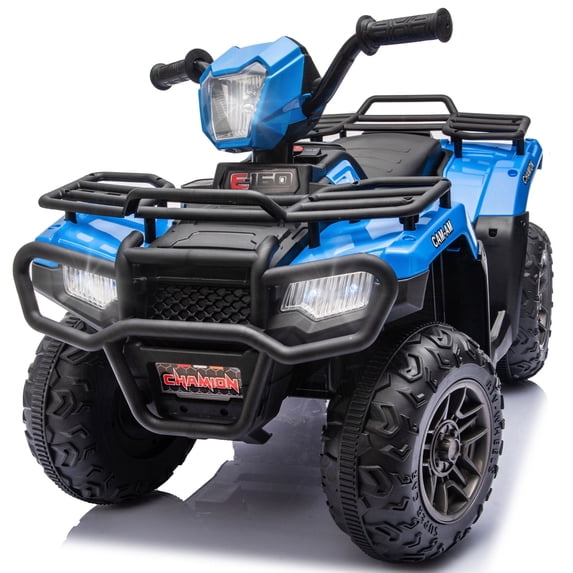 24V Kids Ride On ATV Toy, Electric 4 Wheeler Ride on Car for Toddlers Ages 2-4, Dual 55W Motors, 3.11 MPH Max Speed, Bluetooth Music, LED Lights, Spring Suspension, Storage Racks, Blu