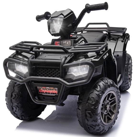 24V Kids Ride On ATV Toy, Electric 4 Wheeler Ride on Car for Toddlers Ages 2-4, Dual 55W Motors, 3.11 MPH Max Speed, Bluetooth Music, LED Lights, Spring Suspension, Storage Racks, Black