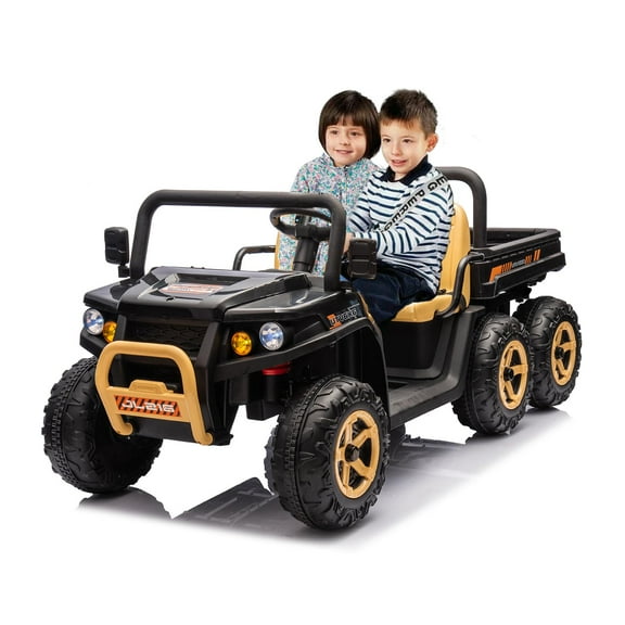 24V Kids Electric Car - 4x35W Motors Power, 24V 7AH Battery, 2-5MPH Speeds, Automatic Truck Bed, Parent Remote, Music Player, Immersive Driving Features, Electric Kids car-Black