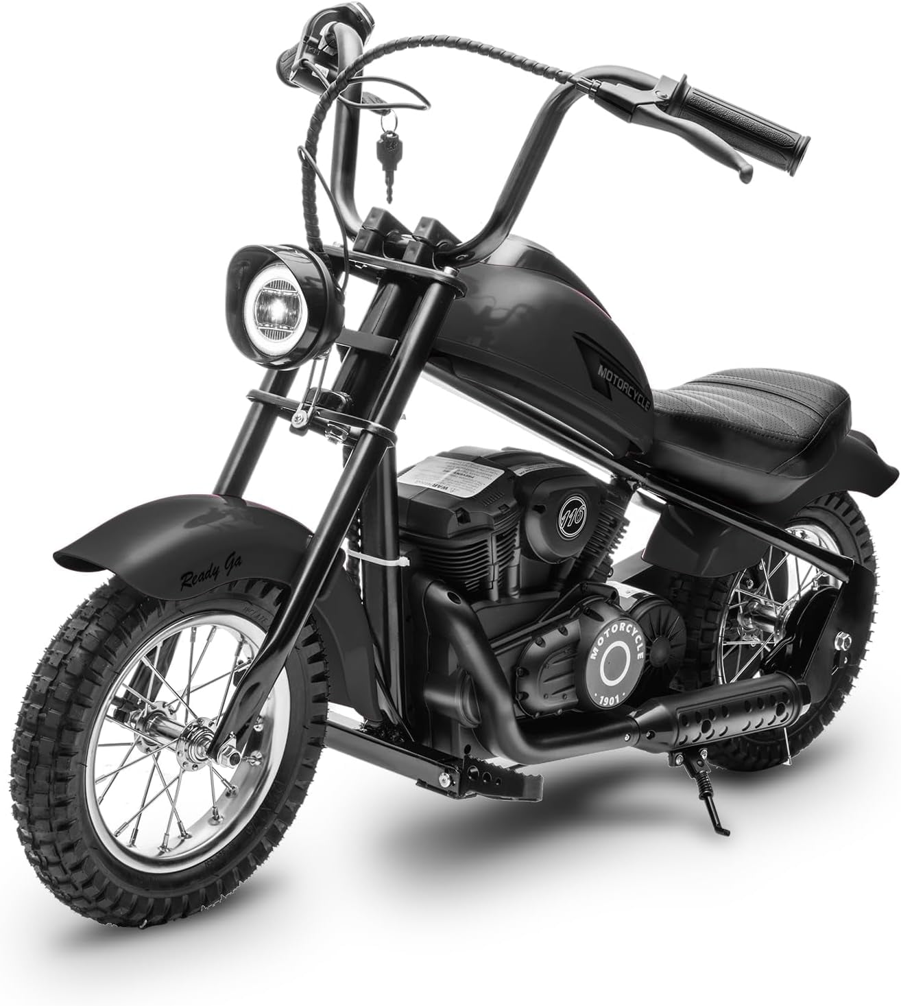 24V Kids Electric Dirt Bike with 2-Speed 14 MPH Motor, Ride-On Off-Road Motorcycle for Boys & Girls – LED Lights, Leather Seat, Handbrake, 12" Air Tires, Max Weight 150 lbs, Black