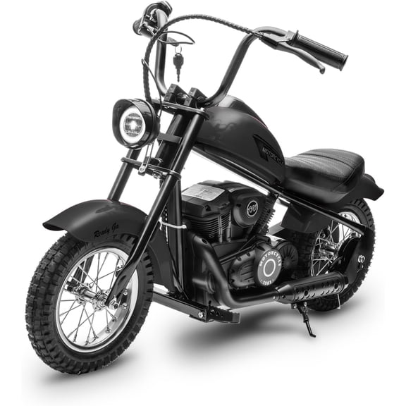 24V Kids Electric Dirt Bike with 2-Speed 14 MPH Motor, Ride-On Off-Road Motorcycle for Boys & Girls – LED Lights, Leather Seat, Handbrake, 12" Air Tires, Max Weight 150 lbs, Black