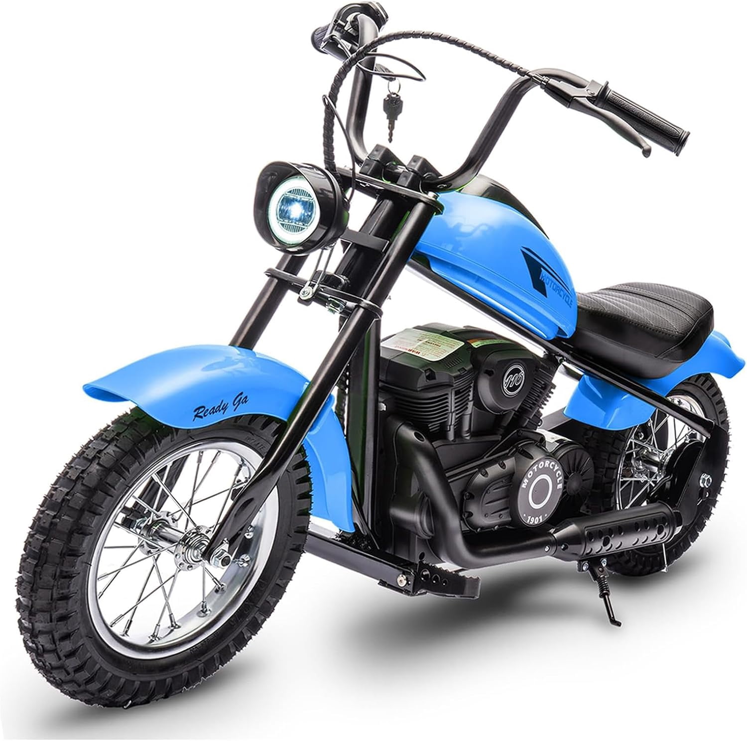 24V Kids Electric Dirt Bike with 2 Speeds up to 14 MPH, LED Lights, Hand Brake & Leather Seat – Off-Road Ride-On Motorcycle for Boys & Girls, Max Weight 150 lbs, Blue