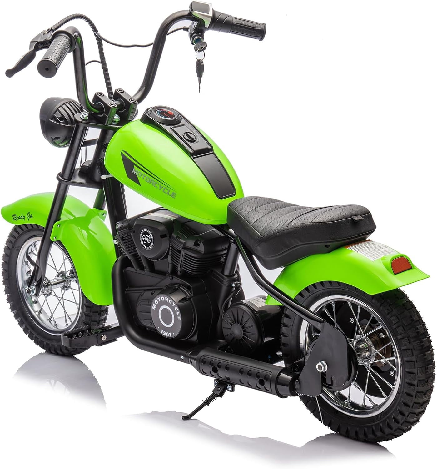 24V Kids Electric Dirt Bike with 2 Speeds up to 14 MPH, LED Lights, Hand Brake & Leather Seat – Off-Road Ride-On Motorcycle for Boys & Girls, Max Weight 150 lbs, Green