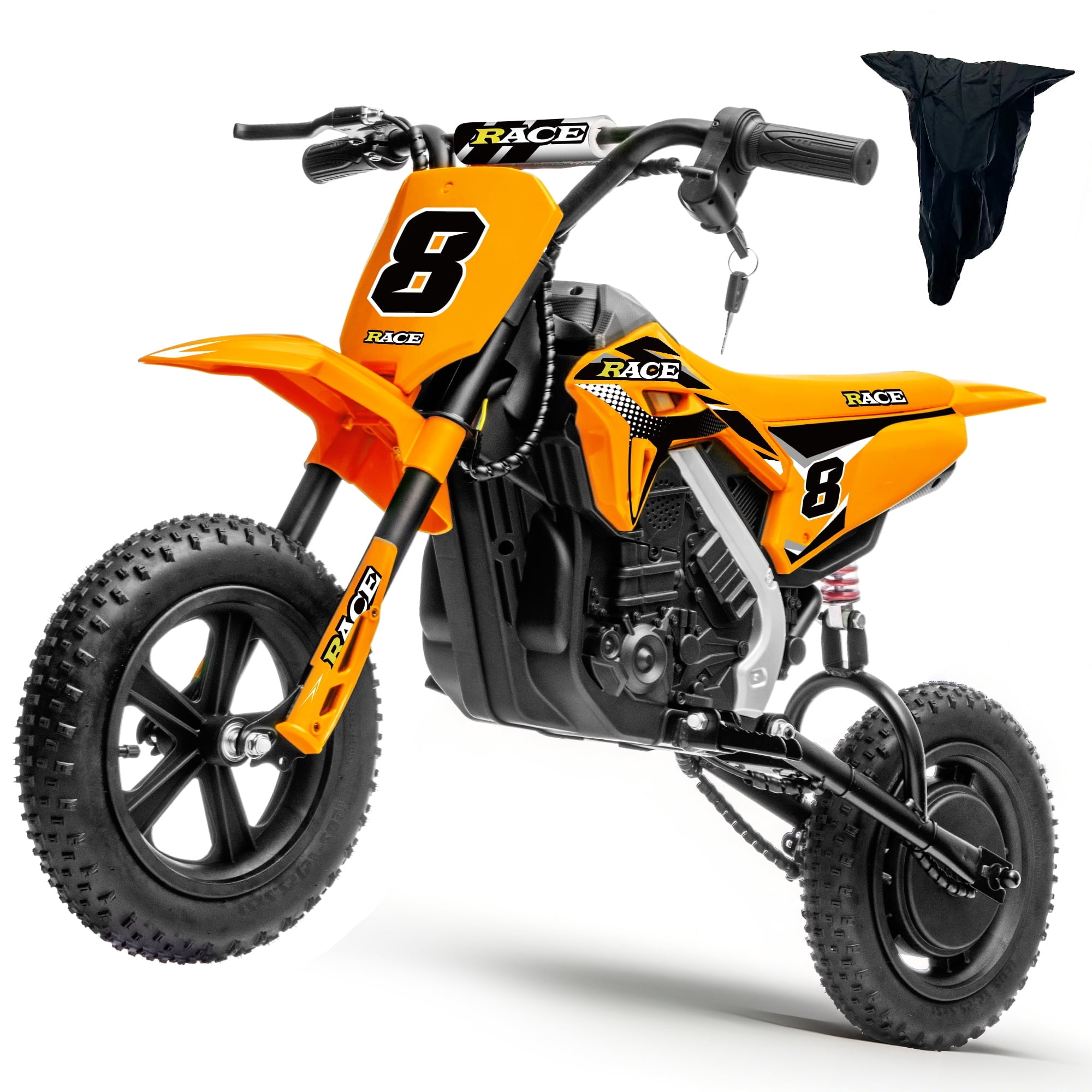 24V Kids Electric Dirt Bike - 250W Electric Motorcycle, 11 Mph Max Speed Electric Mini Dirt Bike with Music, 10 Miles Range, Twist Grip Throttle, Metal Suspension, Rubber Tire (Orange, with Cover)
