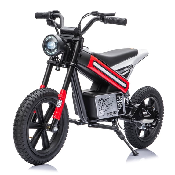 24V Kids Electric Dirt Bike, 300W Motorcycle for Big Kids Ages 6-12, 13 MPH, 14" Inflatable Tires, Twist Grip Throttle, Rear Spring Suspension, Key Start, Bluetooth, Red