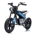 thumbnail image 1 of 24V Kids Electric Dirt Bike, 300W Motorcycle for Big Kids Ages 6-12, 13 MPH, 14" Inflatable Tires, Twist Grip Throttle, Rear Spring Suspension, Key Start, Bluetooth, Blue, 1 of 11